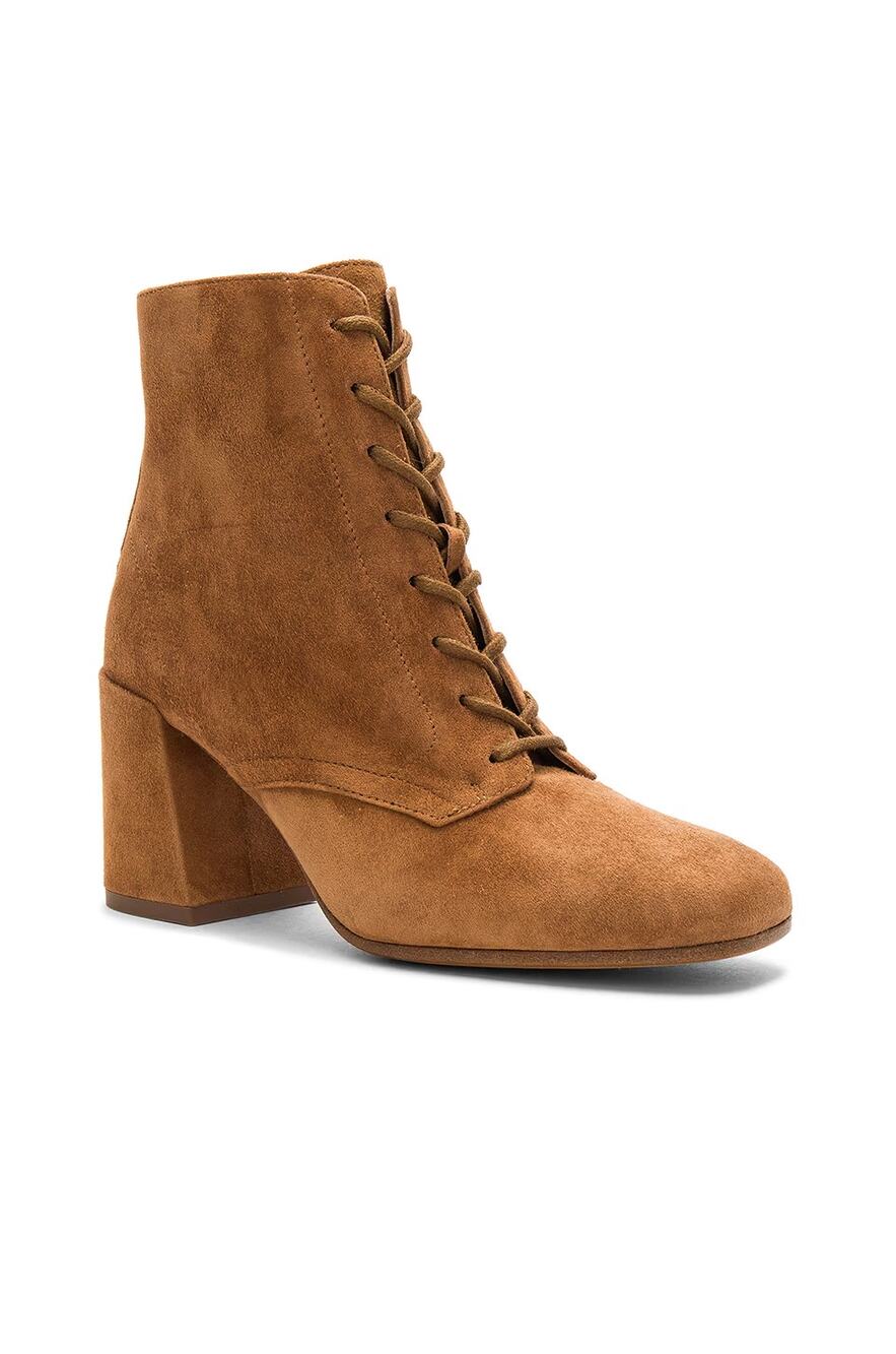 Vince Halle Cedar Camel Brown Suede Lace Up Side Zip Ankle Boots Block Heel, 7.5
